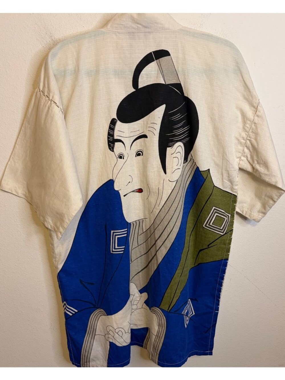Japanese Kimono Short  Jacket Ukiyo-e Kabuki Actor Sashiko Noragi LARGE White